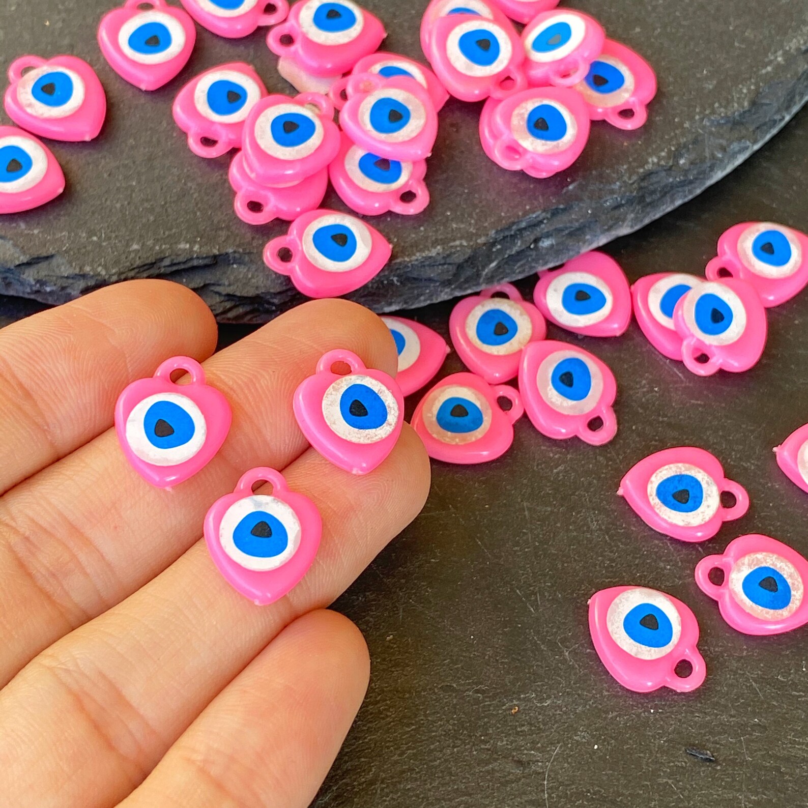 100 Pcs Pink Evil Eye Charm Resin Evil Eye Bead Unique Etsy