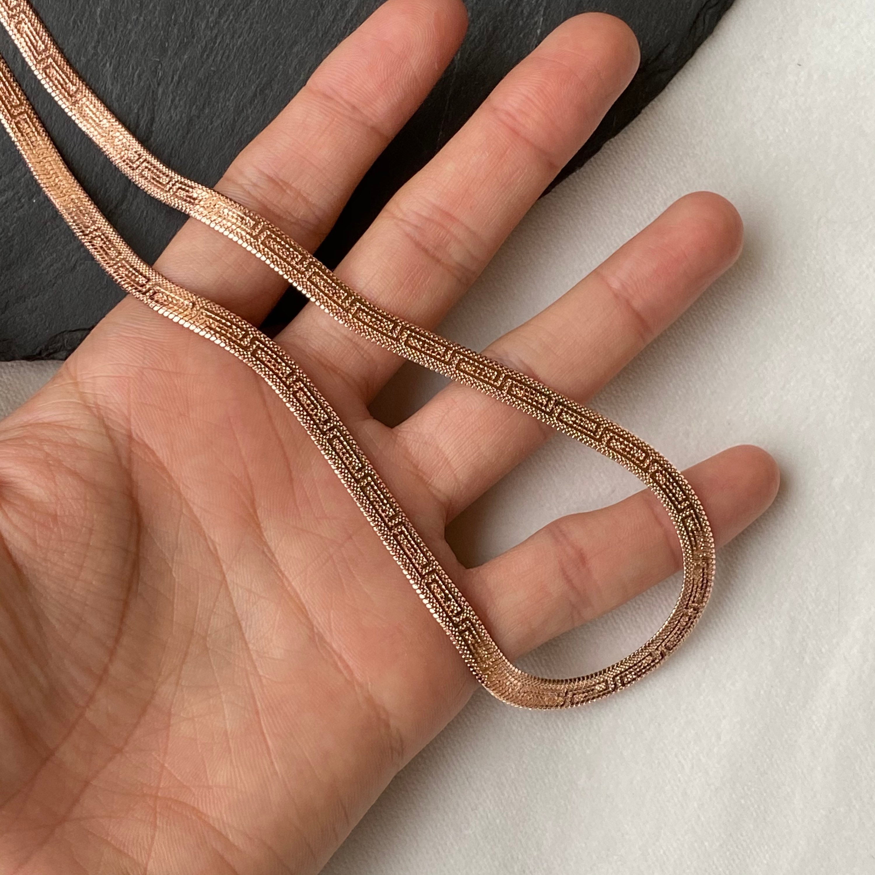 18k Rose Gold Herringbone Choker Snake Chain Necklace For Etsy