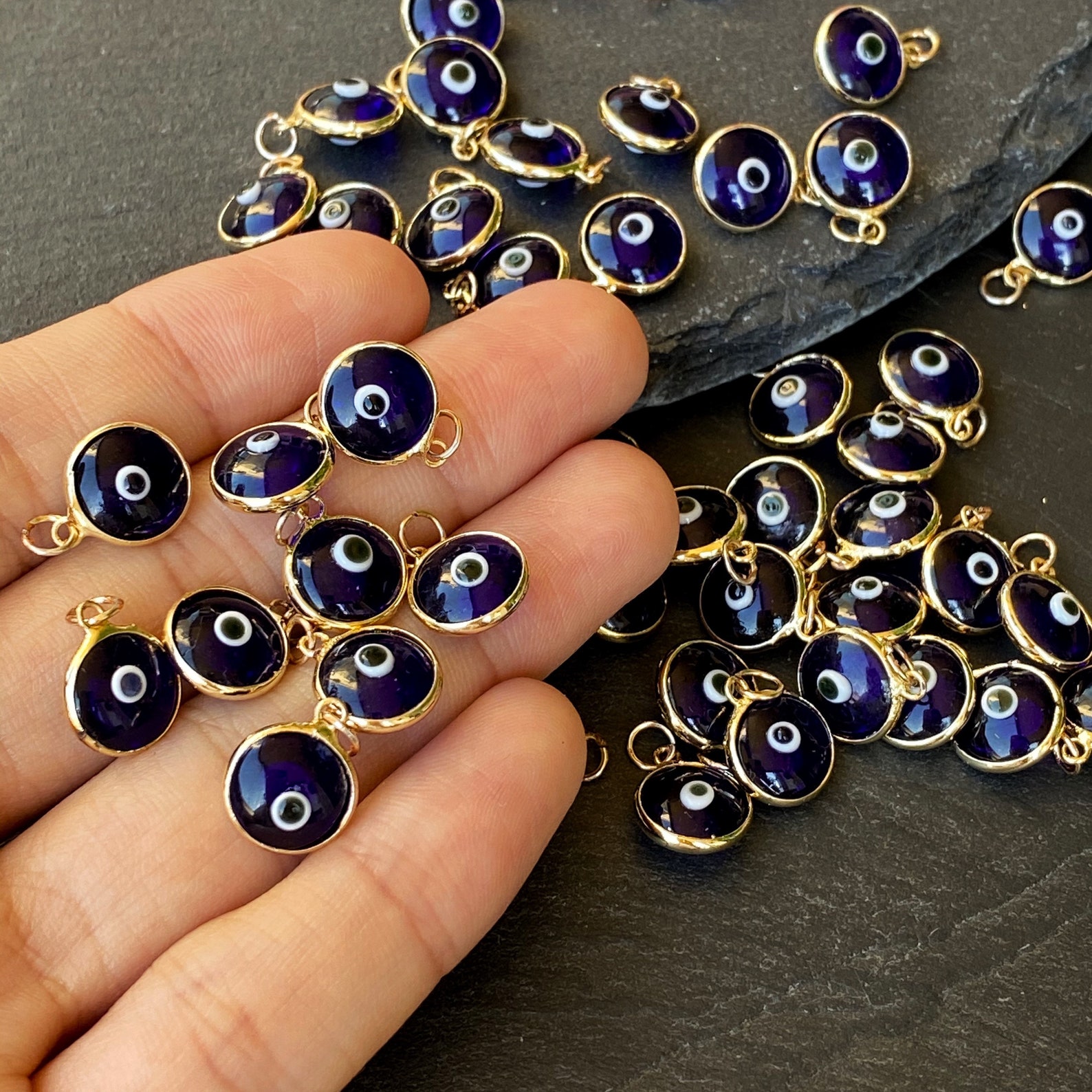 Navy Blue Evil Eye Pendants for Necklace Bulk Gold Evil Eye Etsy