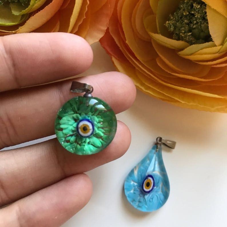 Good Luck pendant Murano Glass Evil Eye Pendant Colorful Murano Lampwork Lamp Work Evil Eye Pendant Transparent Bead Pendant