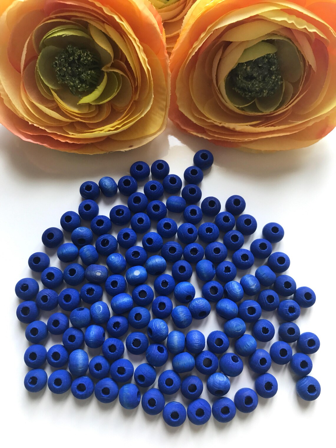 Blue Wooden Beads 100pcs Natural Wooden Blue Beads Deep Blue Etsy