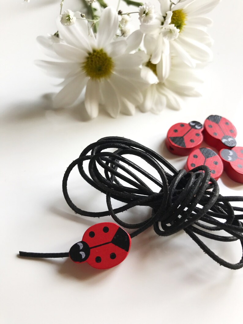 Ladybird Beads Ladybug Necklace Beads Kids Beads Wood Beads For Making Jewelry Animal Beads Set of 10 Wooden Ladybird Beads