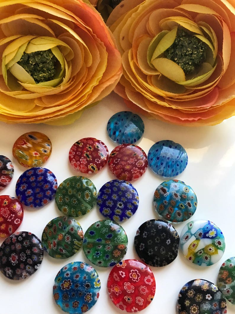 Millefiori Flower Flat Round Jumbo Beads 20 pcs Colorful Etsy