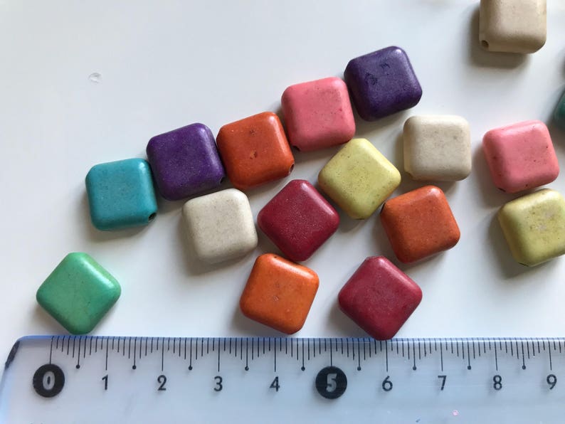 Mixed color beads square natural beads, Full Strand mixed color beads natural stone bead Colorful square beads natural beads