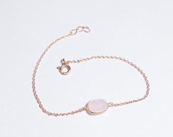 Rose quartz bracelet,bezel bracelet,Rectangle shape bracelet, Pink bracelet,gemstone bracelet,tiny bracelet, women jewelry ,birthday gift