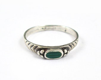 Sterling Silver Faux Malachite Stacking Ring | Size 7.25 | Vintage Women's Ring