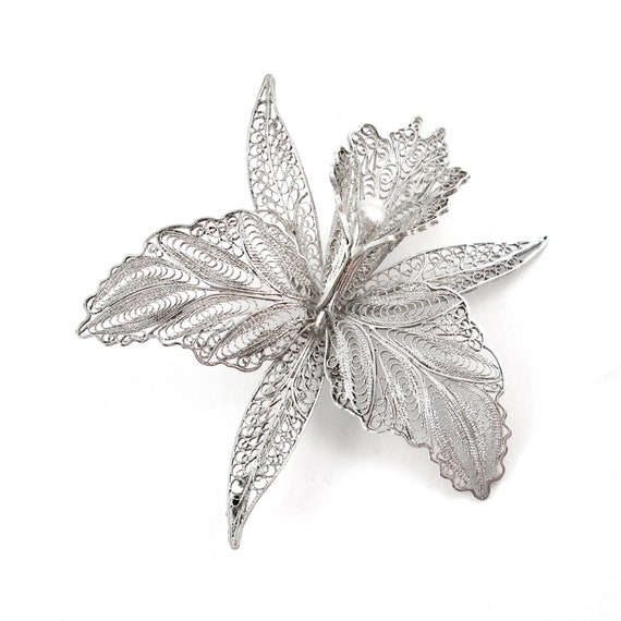 Large Daffodil Flower Spun Sterling Silver Filigre