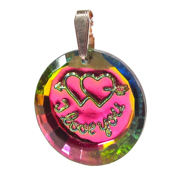 Pendant "I love you" 30 mm handmade pendant Glass cotto volcano vacuum-evaporated ca. 1970 made in germany