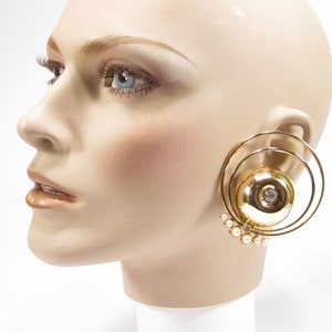 Galactic Haute couture große Ohrclips original 80er Jahre Vintage Ohrclips gold Strasssteine Perlen retro 6,2 cm made in Germany