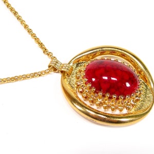 Large vintage chain necklace original 80s with large vintage glass stone brass, real gold-plated gold red 60 cm made in Germany