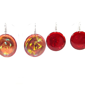 Large holograph earrings Red or pink disco 80s 5.5x4 cm the DZ company New York