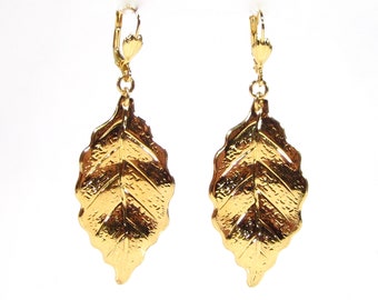 Elegant leaf earrings gold feather earrings pattern ethno style hippie summer dangle earrings