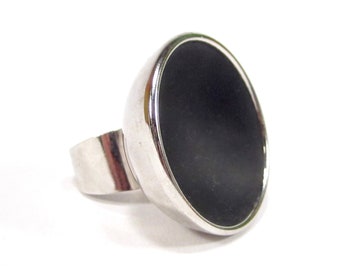 Riesen Vintage Space Age Statement Ring PUNKROCK Schwarz Silber 70s style Ring Halbkugel 3,8 cm silber retro gothik handmade in Köln 1996