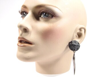 Long ear clips 90s black silver synthetic resin retro resin Kaltemail 1992 made in cologne