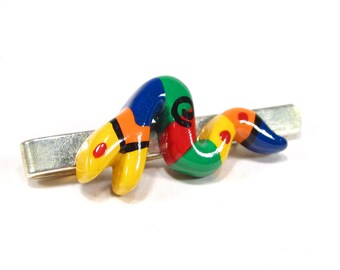 Colorido divertido clip de corbata serpiente hecho a mano arte pop joyería de los hombres original SoHo Colonia 1992