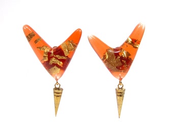 Star Trek Space earrings 90s resin ear clips red orange gold original SoHo Cologne 1996
