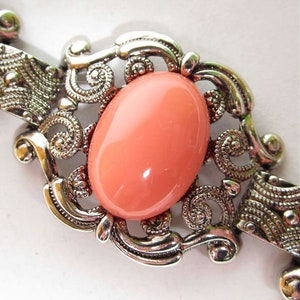 Vintage bracelet coral, 1970s antique silver coral orange, made in germany, resin resin cabochons, retro 70s image 1