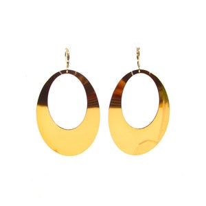 Disco 70s style gold copper earrings anodised aluminum 7.5x4 cm