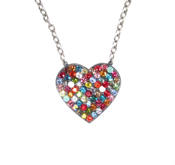 Royal Blue Heart Rhinestone Necklace | GIGILAND UK | SilkFred US