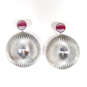Giant vintage ear clips silver red retro earrings aluminum 11 x 8 cm