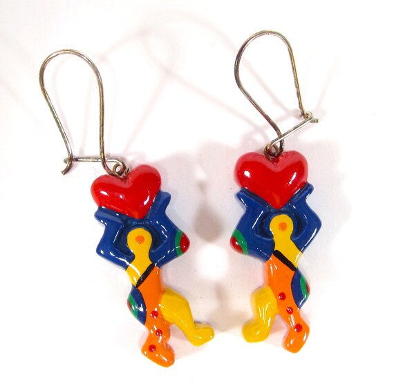 Earrings colorful man with heart colorful color h… - image 2