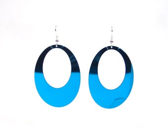 Disko 70s Style blaue Ohrhänger Ohrringe Aluminium eloxiert 7,5x4cm