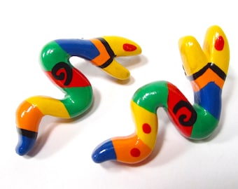 Earrings plug colorful snake colorful color handpainted 3,5x1,5cm SoHo Cologne 1992