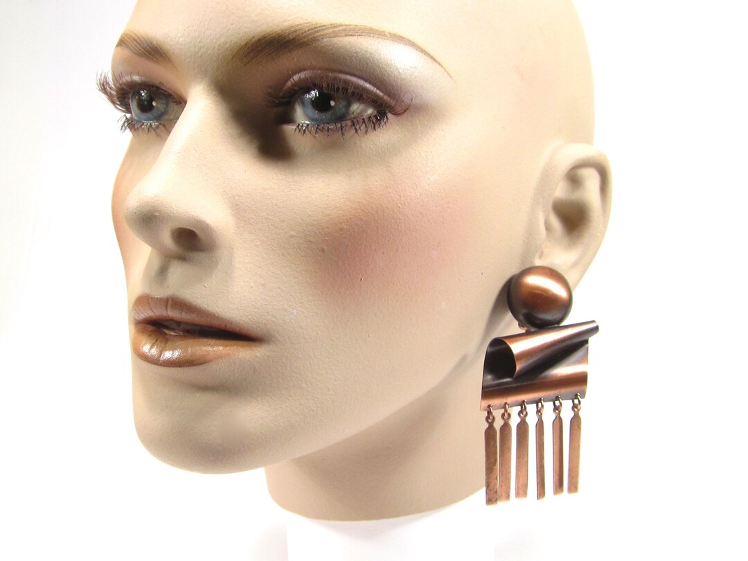 Big Haute Couture Copper Ear Clips Original 80s Vintage Ear Clips