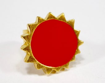 red gold vintage ring sun gold synthetic resin funky retro Kaltemail Cologne 1996