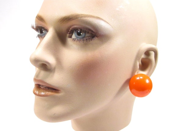 Boucles D'oreilles Clips Vintage En Plastique Orange - Style Années 70 - Écailles - Occasion
