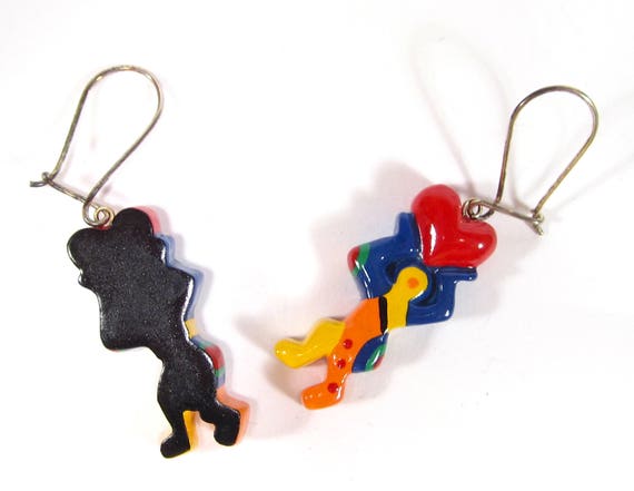 Earrings colorful man with heart colorful color h… - image 3