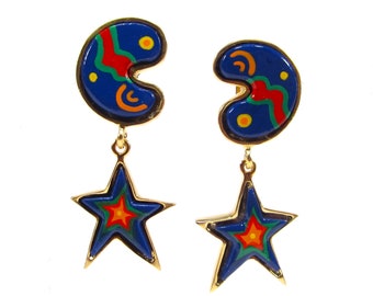 Ear clips Moon star gold synthetic resin pop art retro original SoHo Cologne 1997 made in cologne germany