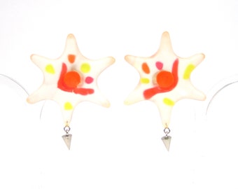 90s synthetic resin star ear clips fluorescent neon original SoHo Cologne 1996