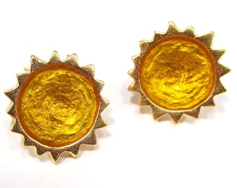 Clip on vintage earclips sun gold yellow synthetic resin yellow retro Kaltemail Cologne 1996