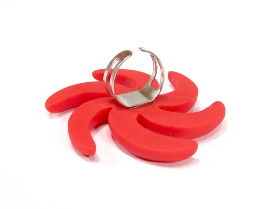 Giant unique statement ring handmade spiral red s… - image 3