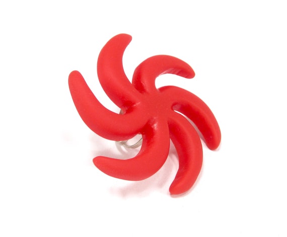 Giant unique statement ring handmade spiral red s… - image 2