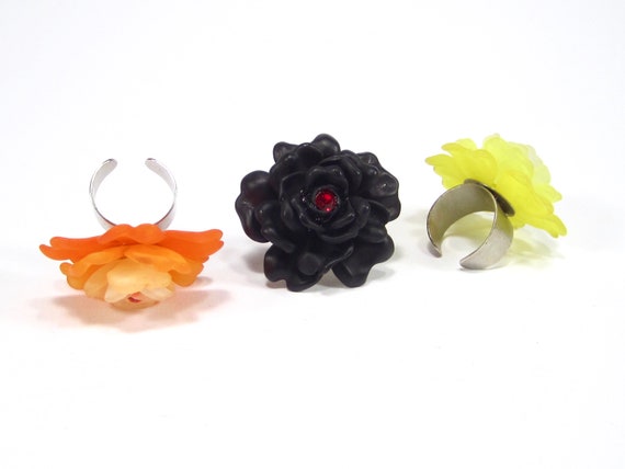 Rose statement ring set 3 pieces 90s handmade yel… - image 2
