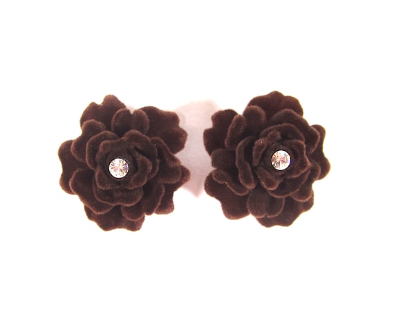Vintage ear clips brown rose purple kitsch spiral oval rhombus earrings