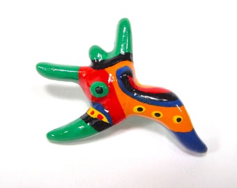 Brooch Pin Eva green multicolor colorful hand painted woman 4x1cm original SoHo Cologne 1992