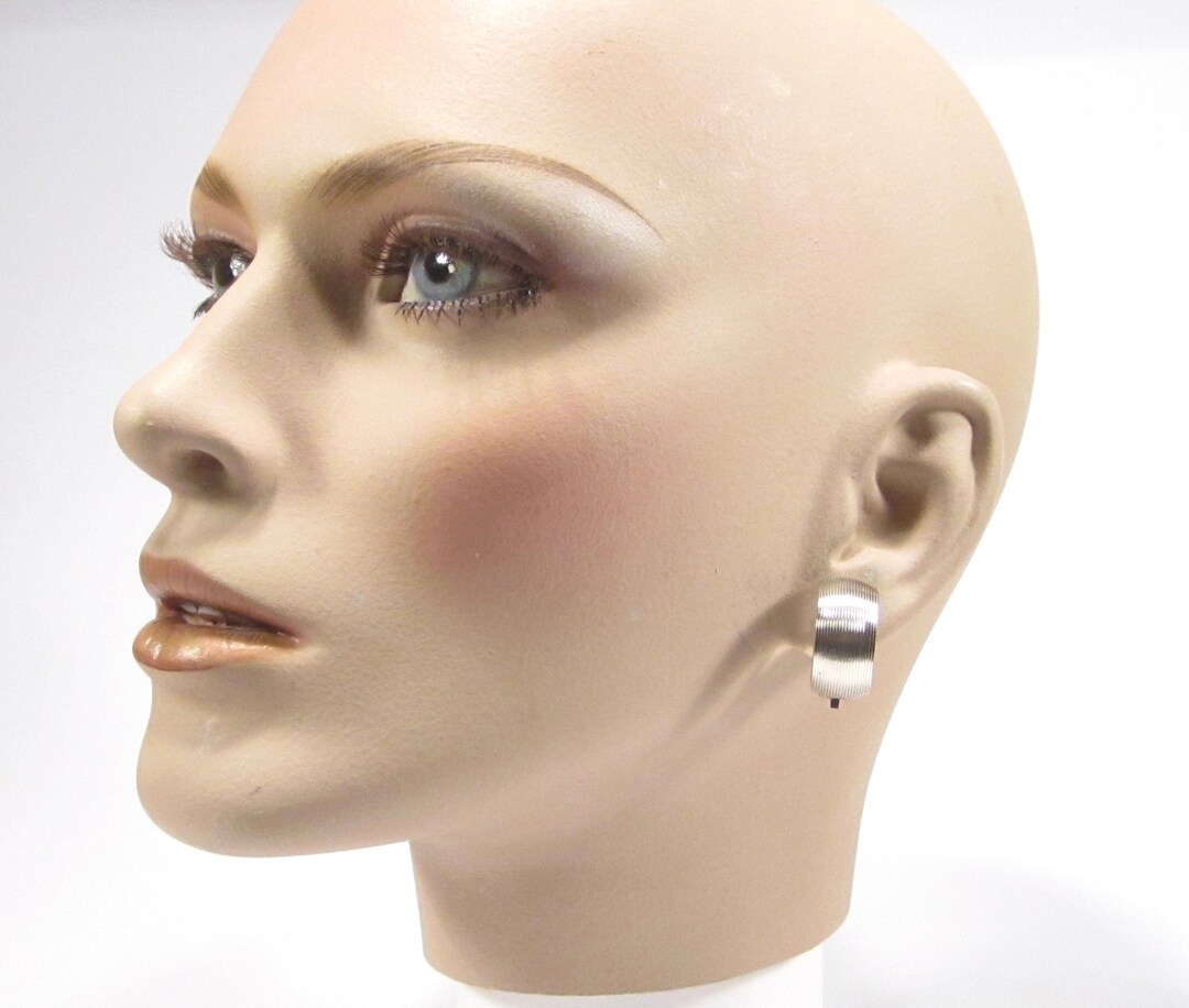 Rectangular Ear Clips Silver Rectangle Clip Earrings Creole Original 80s Vintage Clip ...
