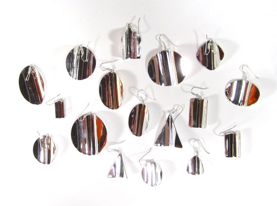 Earring Collection Disco 70s Style Silver Shiny D… - image 1