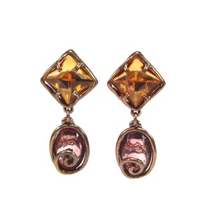 Vintage ear clips brown rose purple kitsch spiral oval rhombus earrings