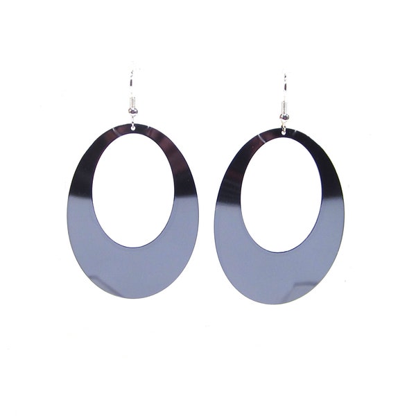 Disco 70s style black anthracite earrings anodised aluminum 7.5x4 cm