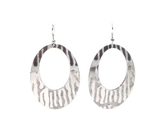 Disco 70s style silver earrings anodised aluminum 7.5x4 cm