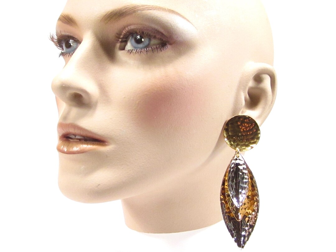Boucles D'oreilles Vintage Pendantes - Longueur 12.5 Cm, Clips, Bon état Occasion