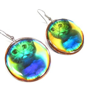 Large holograph earrings Cat earrings disco 80s 5.5x4 cm the DZ company New York