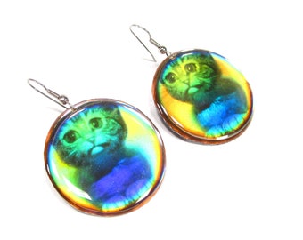 Large holograph earrings Cat earrings disco 80s 5.5x4 cm the DZ company New York