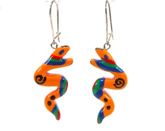 Earrings Snake orange oranje colorful colorful handpainted silver 4x1,5cm SoHo Cologne 1994