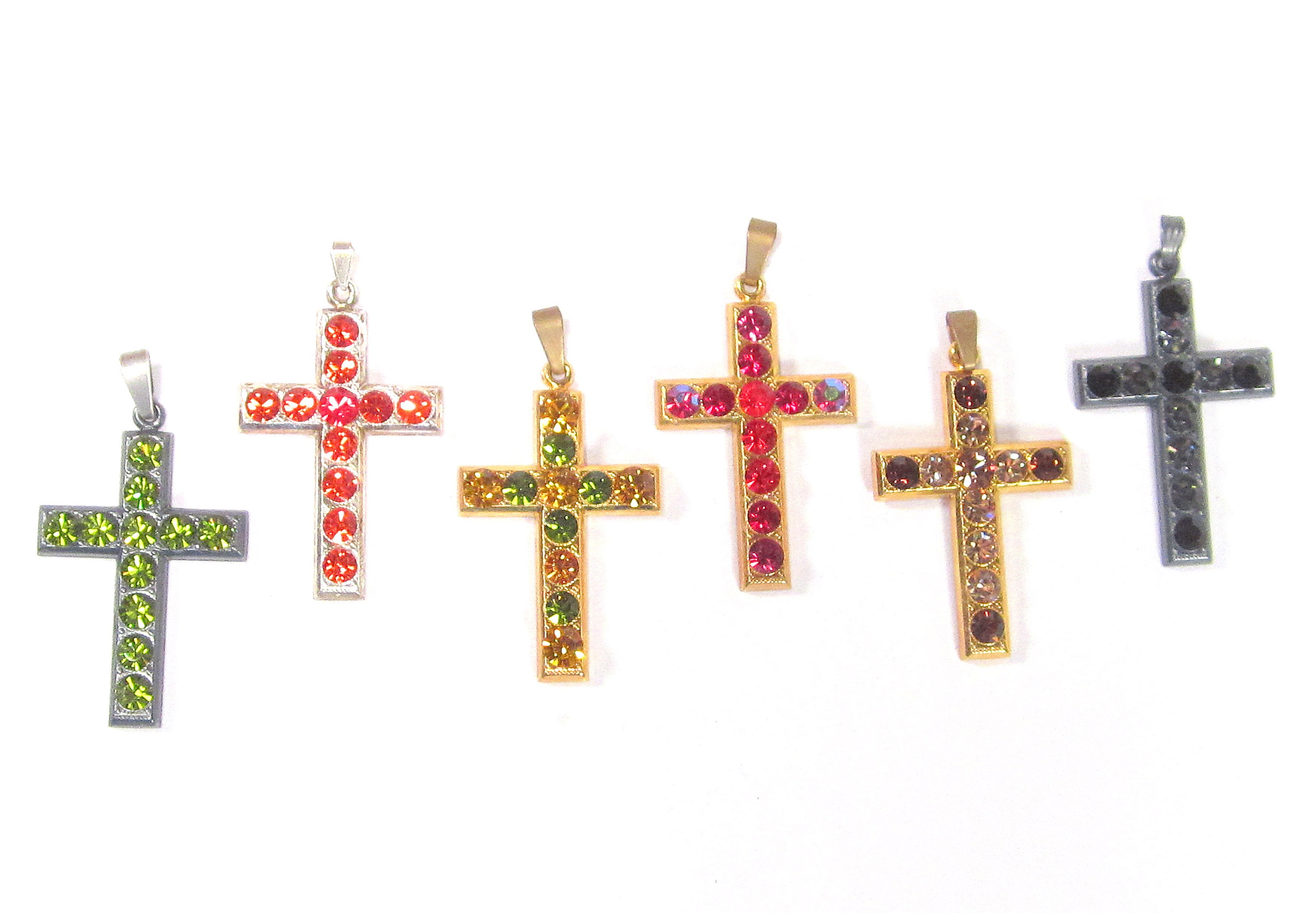6 Colorful Rhinestone Cross Pendant Collection Jesus 6.5x4cm Made in ...