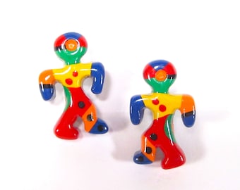 Ohrstecker bunter Mann ohrringe bunt kunterbunt handbemalt 3x2cm SoHo Köln 1992